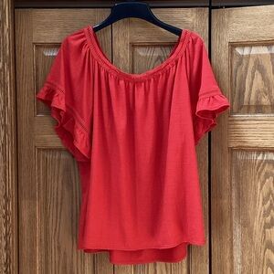 Women's Red Ruffle Sleeve Top